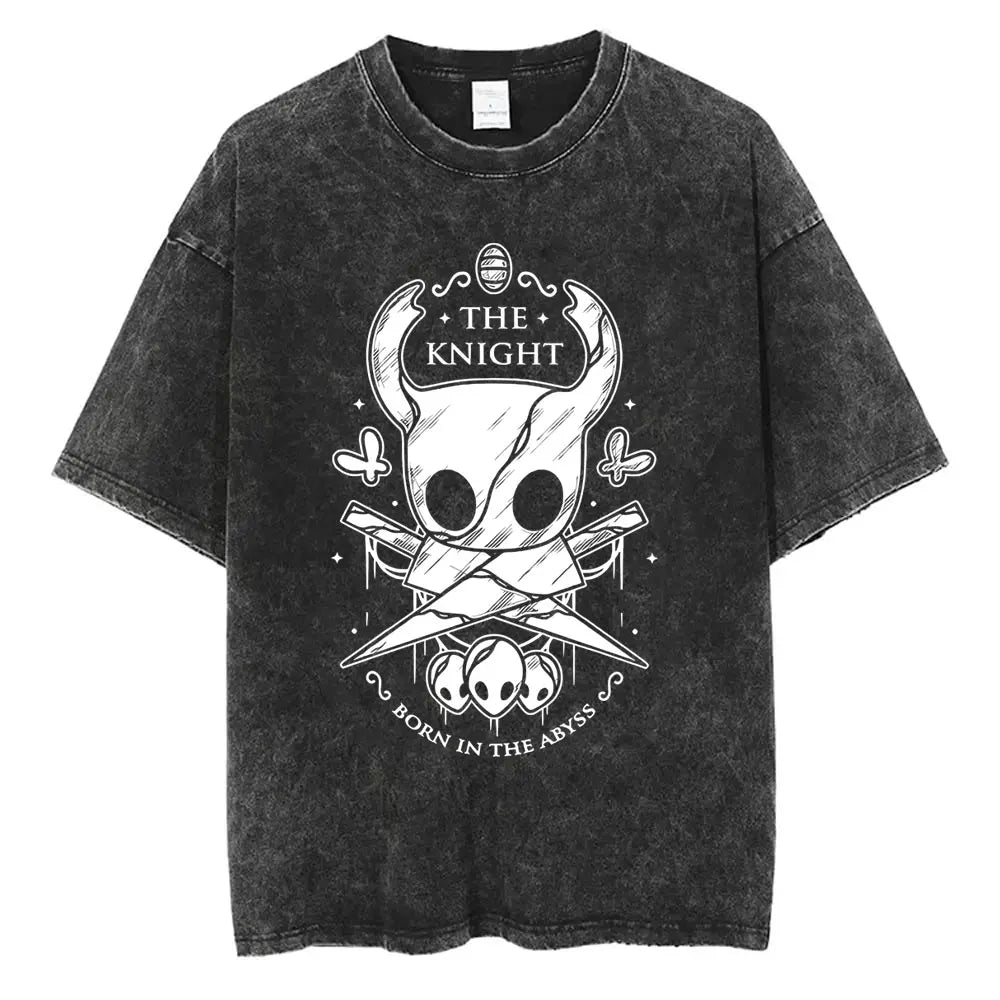 Schwarzes Hollow Knight T-Shirt – Der Ritter, geboren im Abgrund