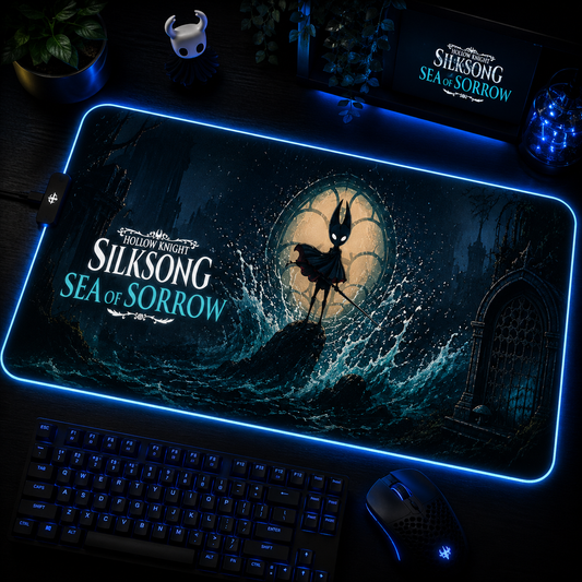 Tapis de Souris LED Hollow Knight Silksong Sea of Sorrow – Tapis de Souris Gaming RGB