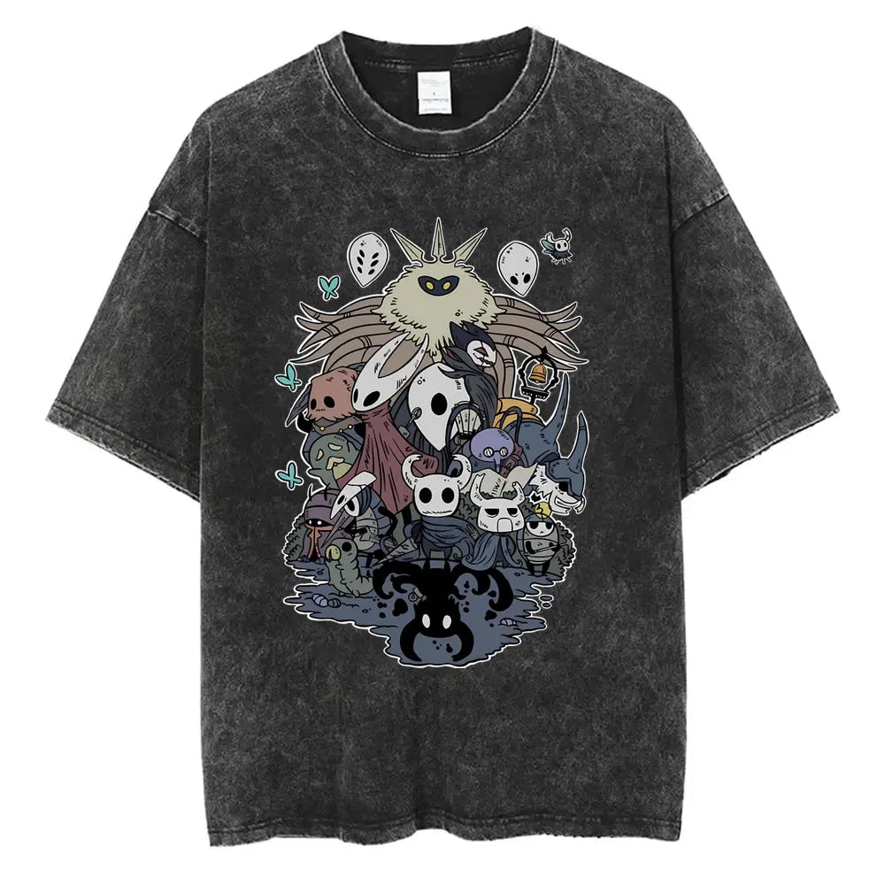 Hollow Knight Schwarzes T-Shirt – Alle Charaktere